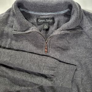 Kenneth Roberts Platinum Men's XL‎ Dark Gray Black 100% Wool 1/4 Zip Sweater